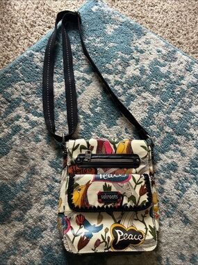 Sakroots Floral Bird Print Crossbody Bag - White, Yellow, Pink, Blue, Green